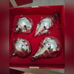 Vtg Gorham Silver Crystal Box Set 4 Ornaments-Rare